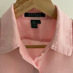 Lauren Ralph Lauren Women’s Pink Linen Button Down Shirt - Size Medium